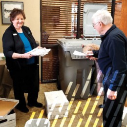 Collage of Prevail Bank staff collecting paper donations