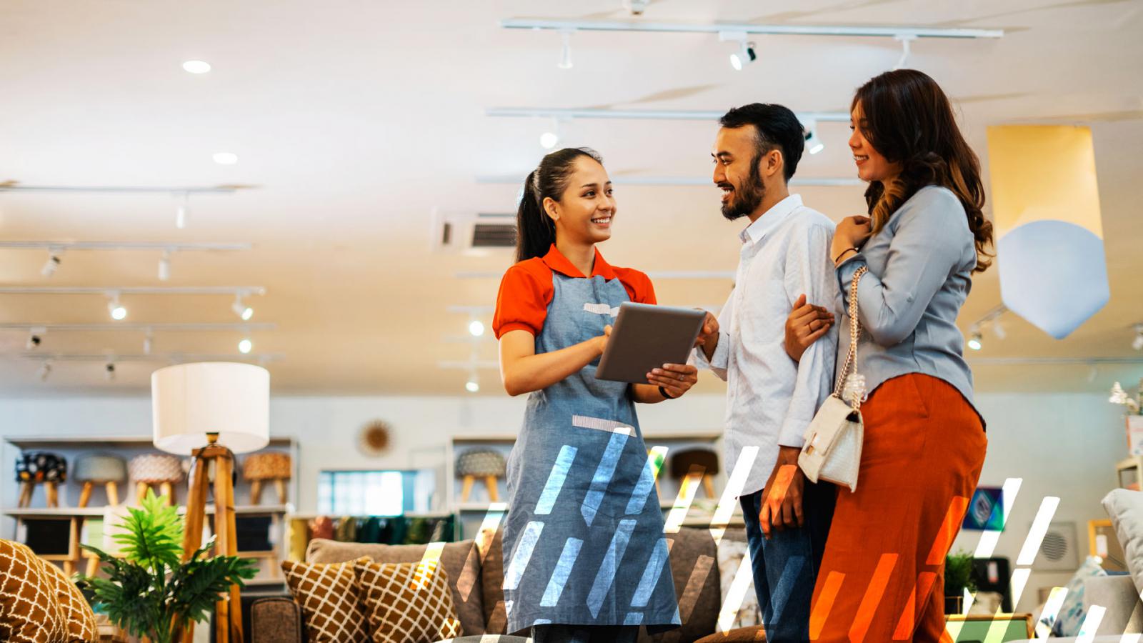 Young couple shopping at a furniture store