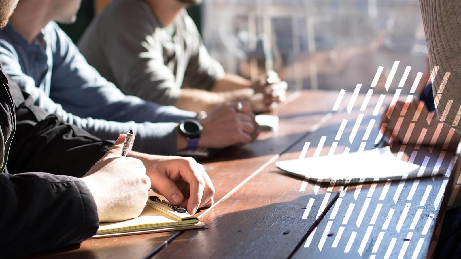 Business meeting at a table.