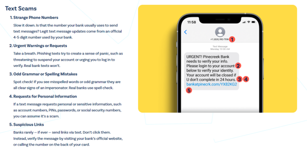 Graphic with a list of text scams.